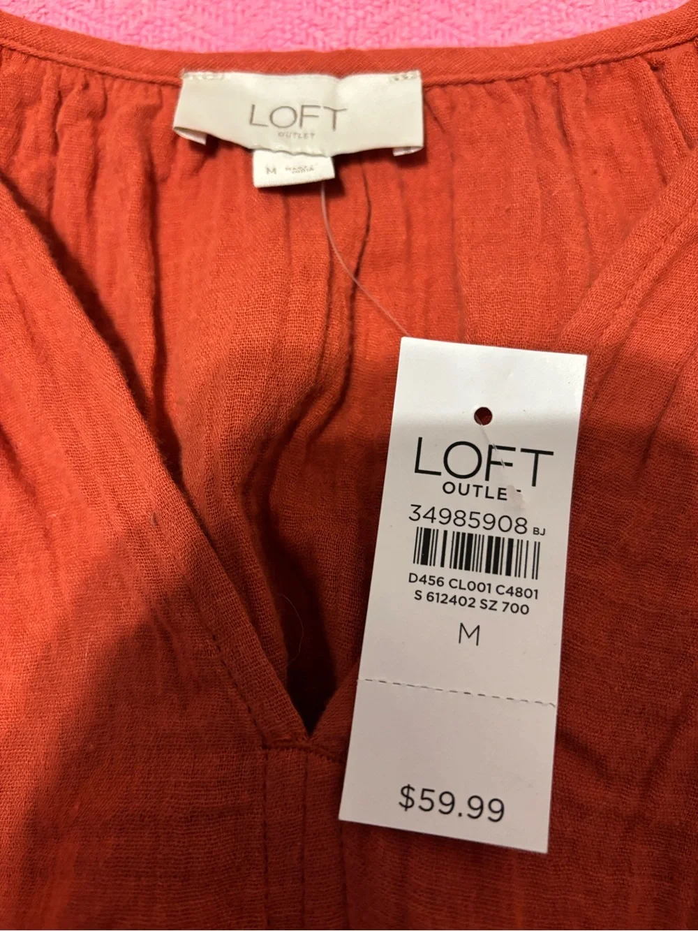 🍃SALE🍃LOFT Women's Rust Split-Neck Peasant Top - Picture 3 of 4